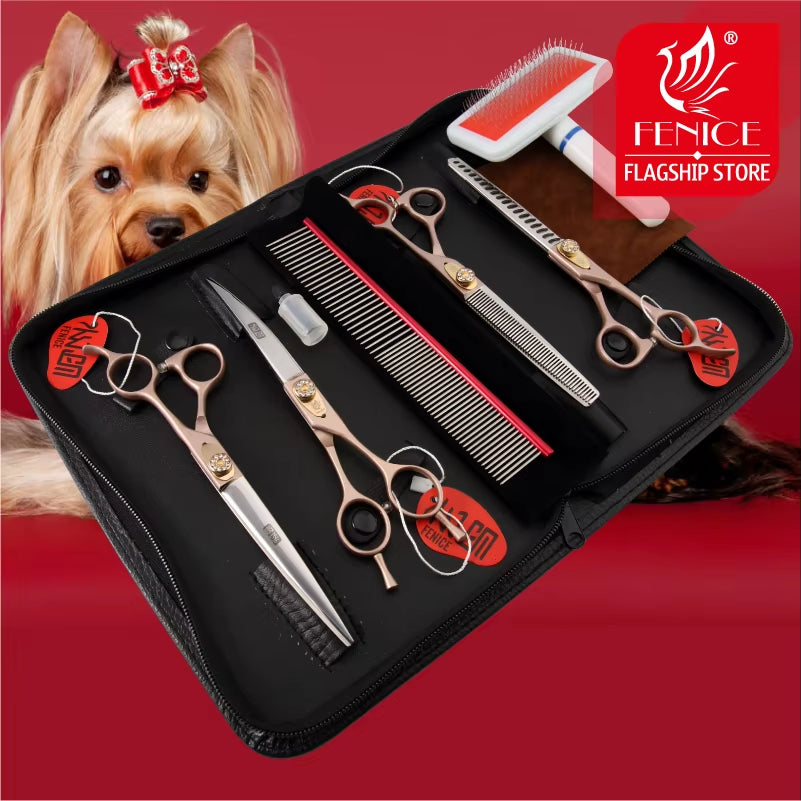 Dog Scissors Set Straight&Thinning&Curved Pet Grooming Scissors Kits Bichon Teddy Bomei Dog Grooming Shears Set Tool Set