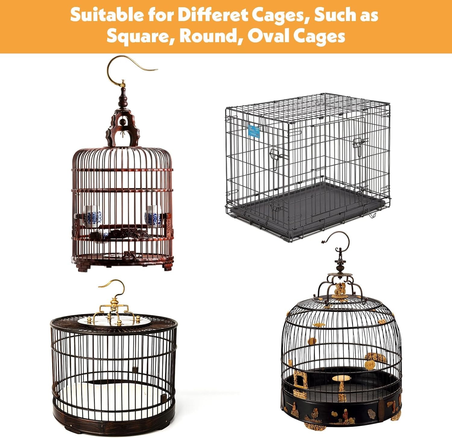 Bird Cage Cover, Adjustable, Ventilated, Soft Nylon Mesh Net, Seed Guard, Dustproof, Medium Size, White, Bird, Cage Cover, Accessories