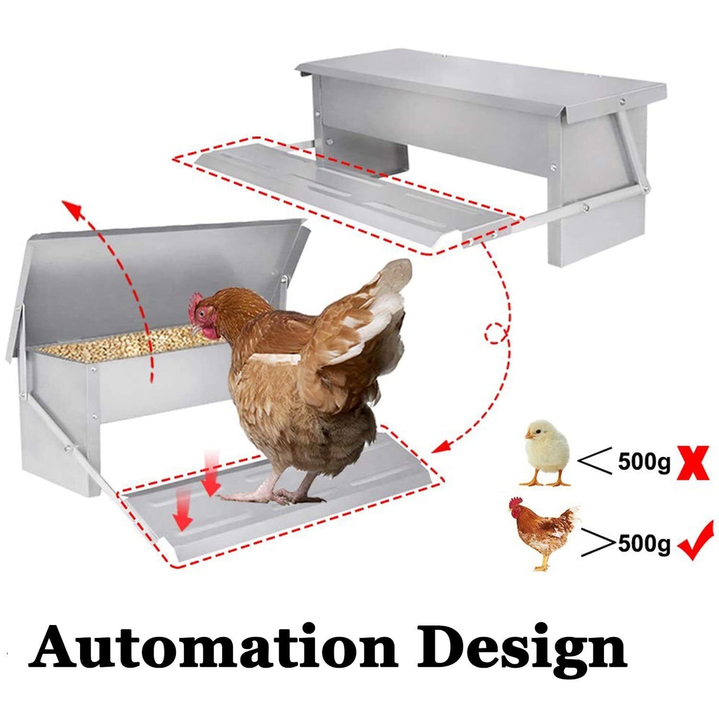 Automatic Chicken Feeder Galvanized Treadle Poultry Auto-Feeder Outdoor Garden