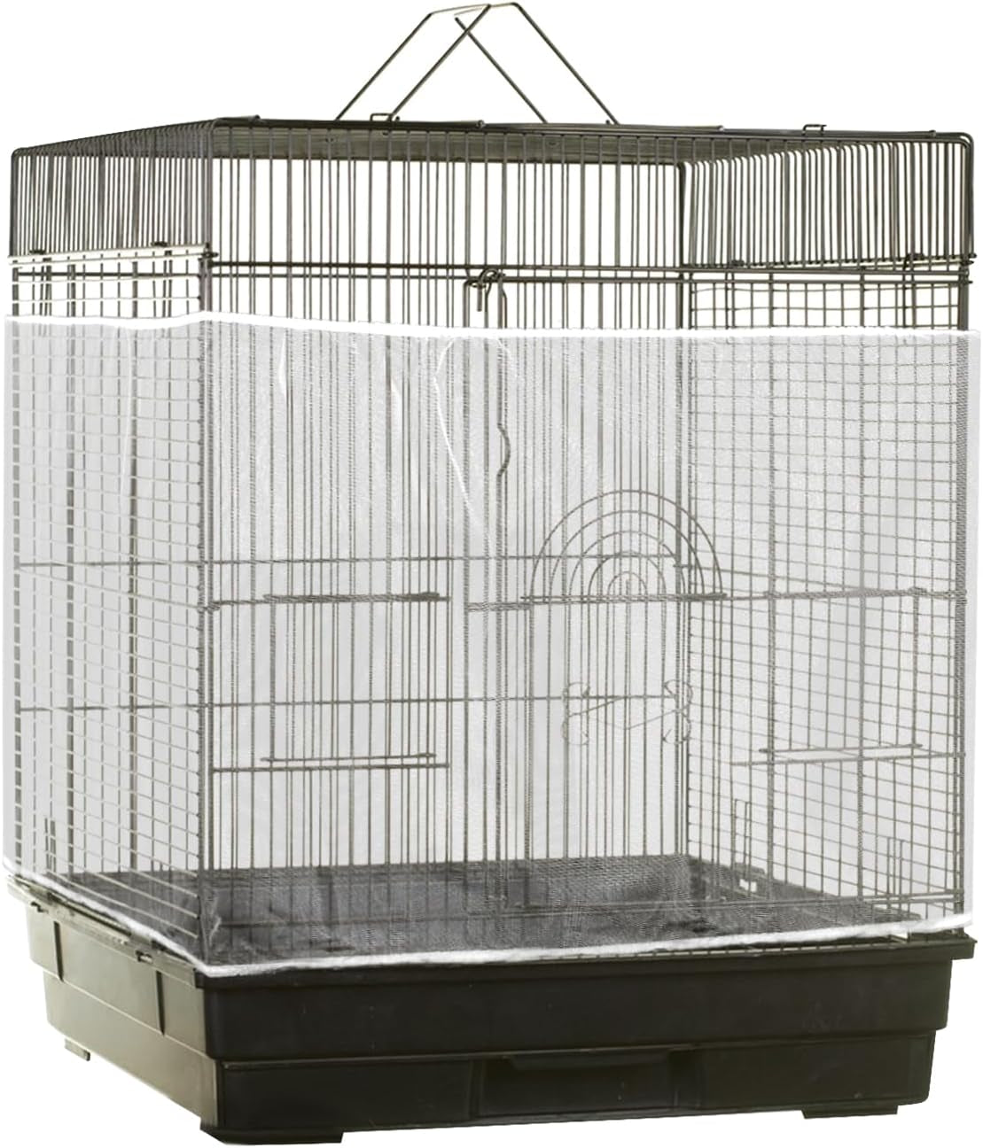 Bird Cage Cover, Adjustable, Ventilated, Soft Nylon Mesh Net, Seed Guard, Dustproof, Medium Size, White, Bird, Cage Cover, Accessories
