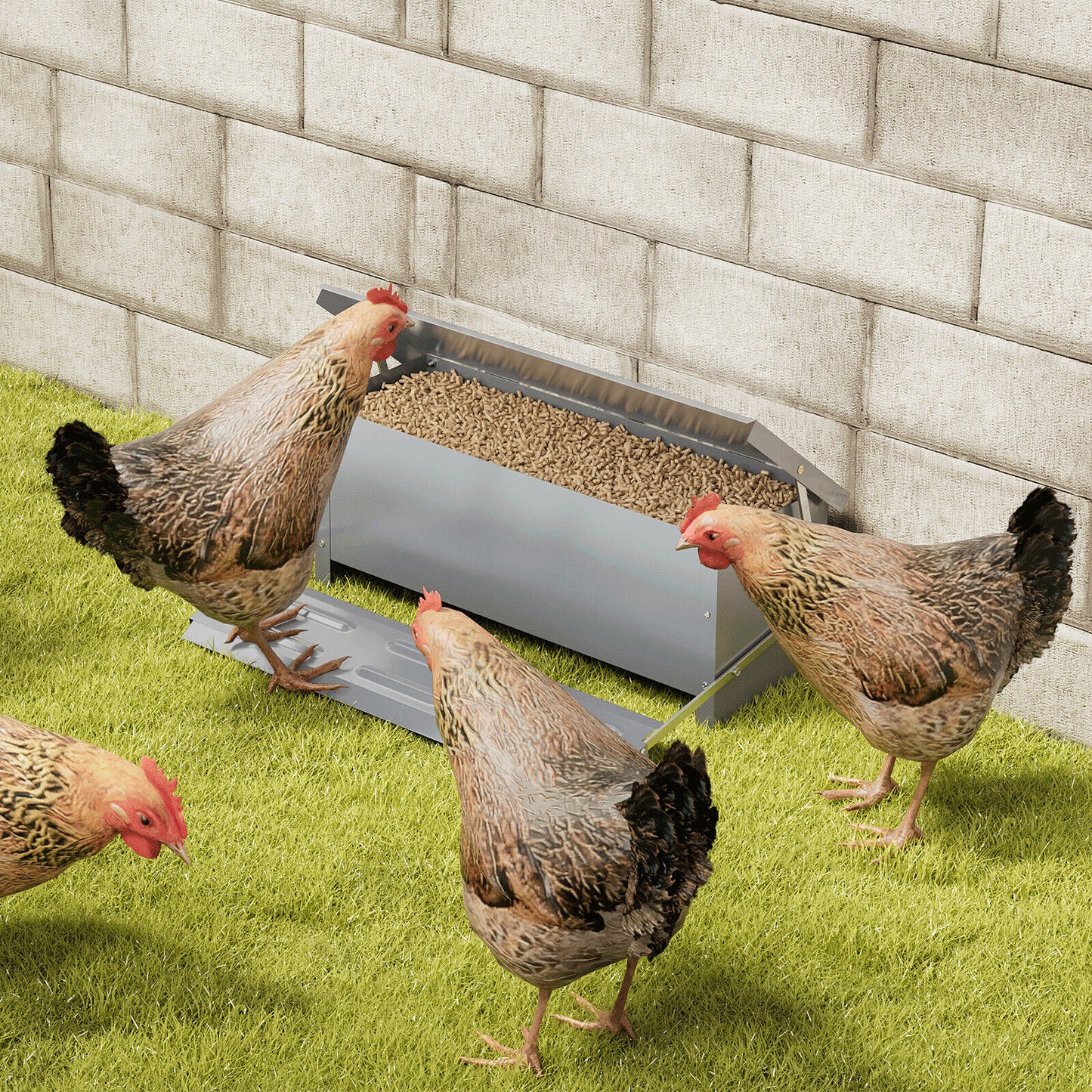 Automatic Chicken Feeder Galvanized Treadle Poultry Auto-Feeder Outdoor Garden