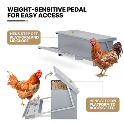 Automatic Chicken Feeder Galvanized Treadle Poultry Auto-Feeder Outdoor Garden