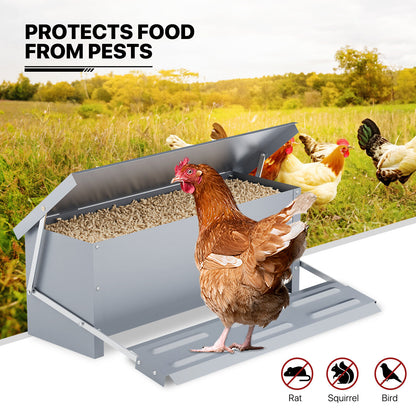Automatic Chicken Feeder Galvanized Treadle Poultry Auto-Feeder Outdoor Garden
