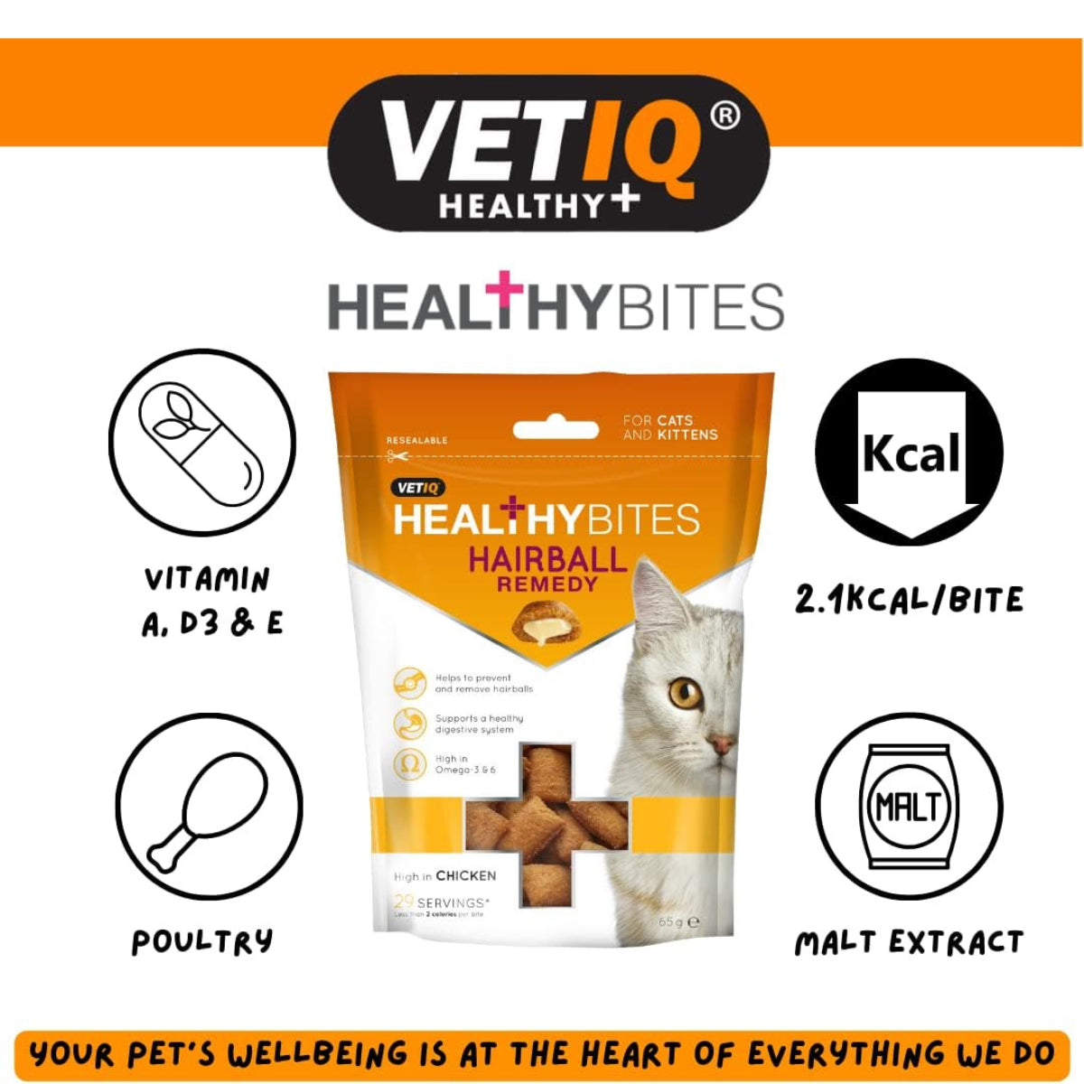 Vetiq Healthy Bites Hairball Remedy Cat Treats 4X 65G Helps Prevent & Remove UK