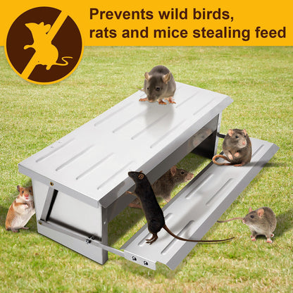 Automatic Chicken Feeder Galvanized Treadle Poultry Auto-Feeder Outdoor Garden
