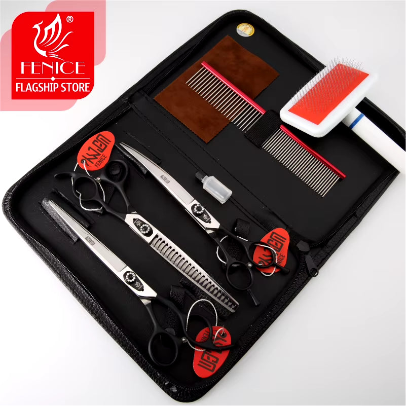 Dog Scissors Set Straight&Thinning&Curved Pet Grooming Scissors Kits Bichon Teddy Bomei Dog Grooming Shears Set Tool Set