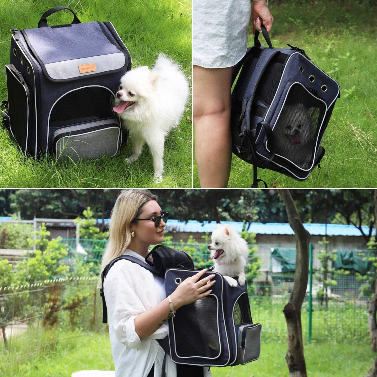 ® Cat Carrier Backpack, Foldable Pet Backpack Carrier for Cats and Small Dogs, Breathable Dog Carrier Backpack with Inner Safety Leash + Folding Dog Bowl Ideal for Hiking Traveling Outdoor Use