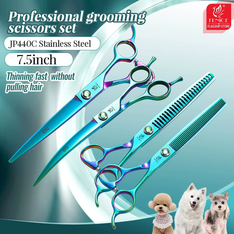 Dog Scissors Set Straight&Thinning&Curved Pet Grooming Scissors Kits Bichon Teddy Bomei Dog Grooming Shears Set Tool Set