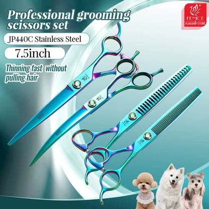 Dog Scissors Set Straight&Thinning&Curved Pet Grooming Scissors Kits Bichon Teddy Bomei Dog Grooming Shears Set Tool Set