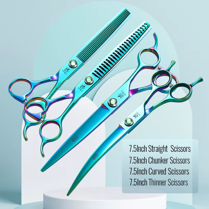 Dog Scissors Set Straight&Thinning&Curved Pet Grooming Scissors Kits Bichon Teddy Bomei Dog Grooming Shears Set Tool Set