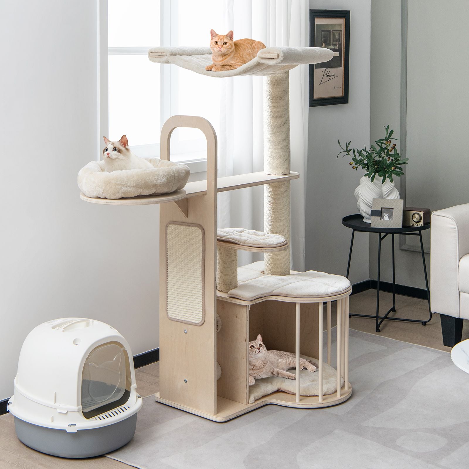 Tall Cat Tree with Hammock Condo and Sisal Scratching Posts
